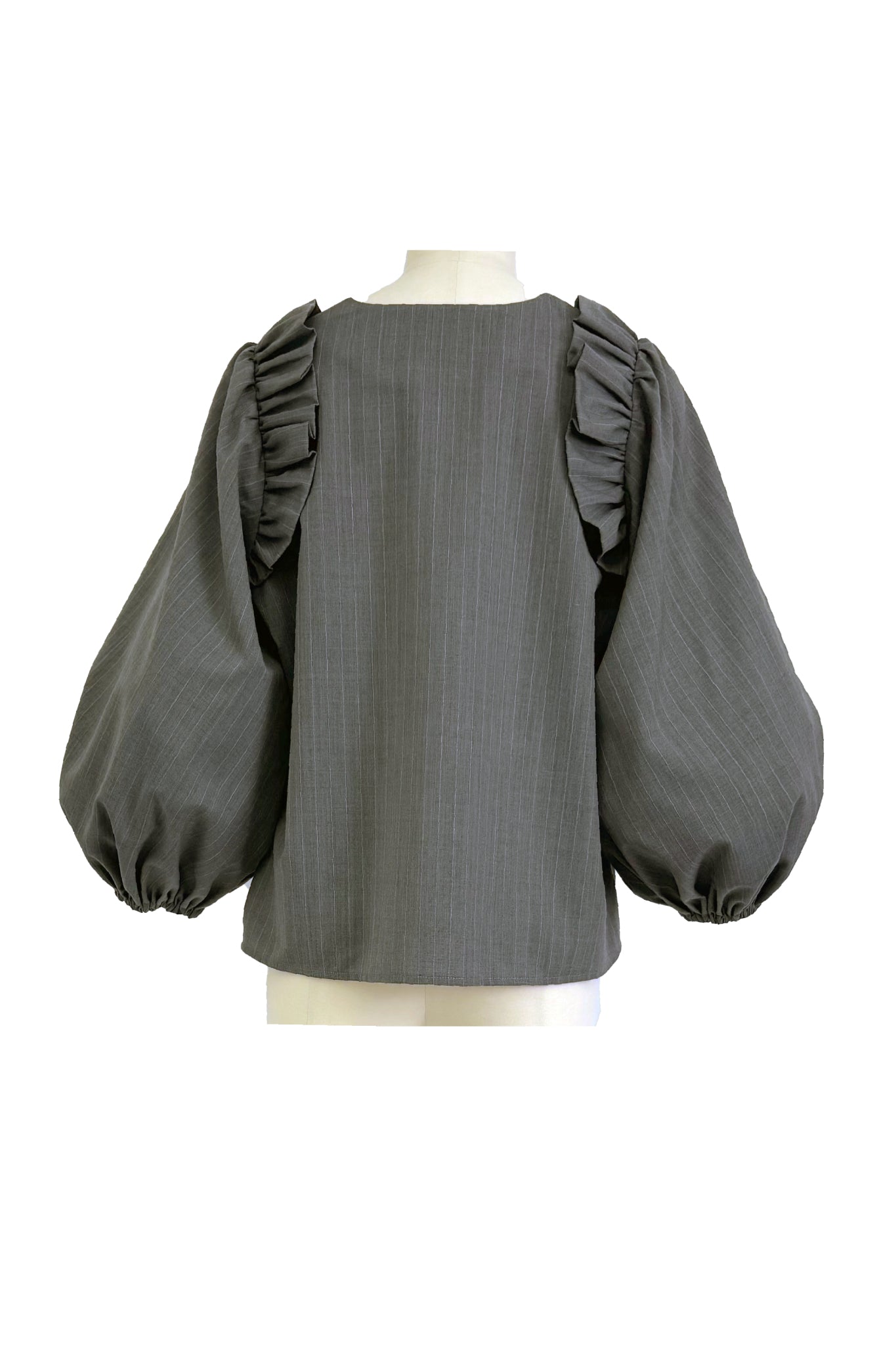 PIN STRIPE BUD-LIKE SLEEVE BLOUSE