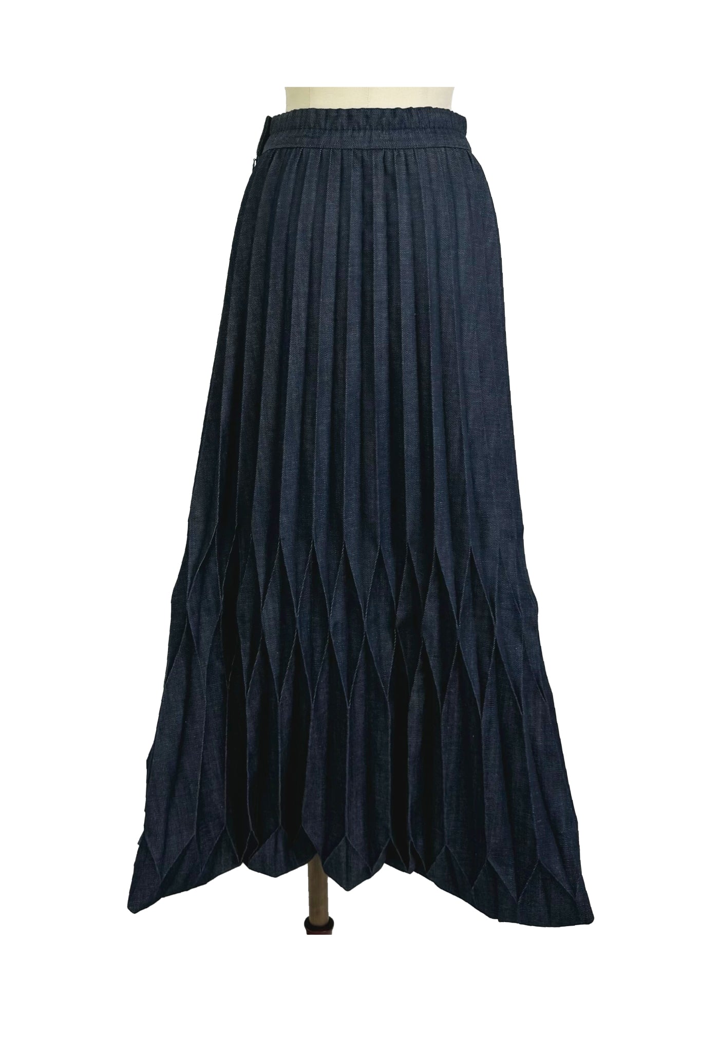 FADELESS DENIM PLEATS BUD-LIKE SKIRT